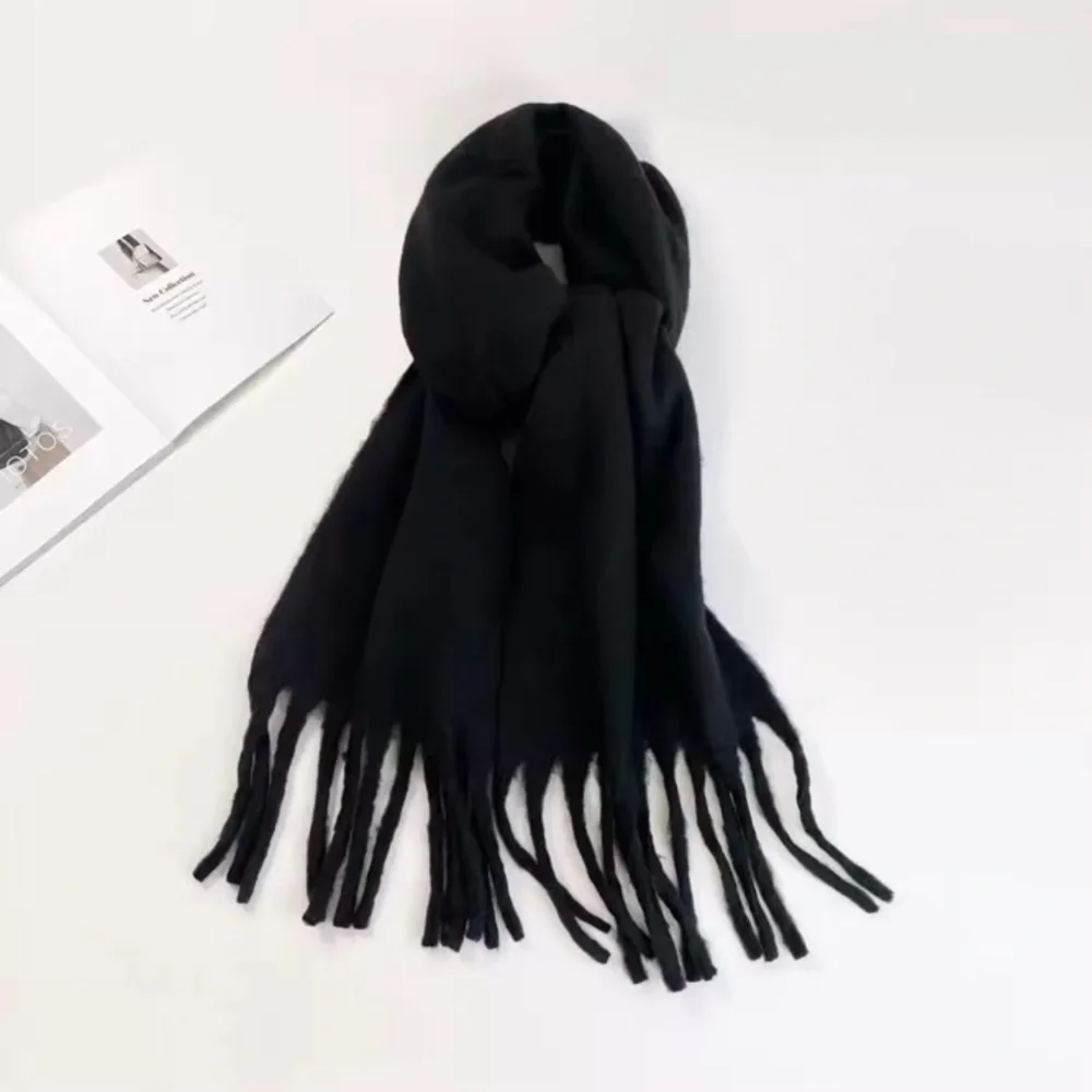 NEW Black Mohair Scarf 230x40cm | Soft Cozy Fluffy Unisex Winter Wrap